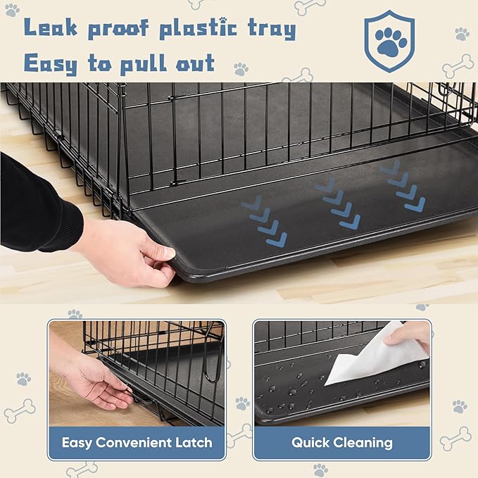 DUMOS Dog Crate, 30 Inch Medium Size Single Door Dog Cage with Plastic Leak-Proof Pan Tray, Folding Small Metal Wire Pet Kennel for Indoor, Outdoor, Travel