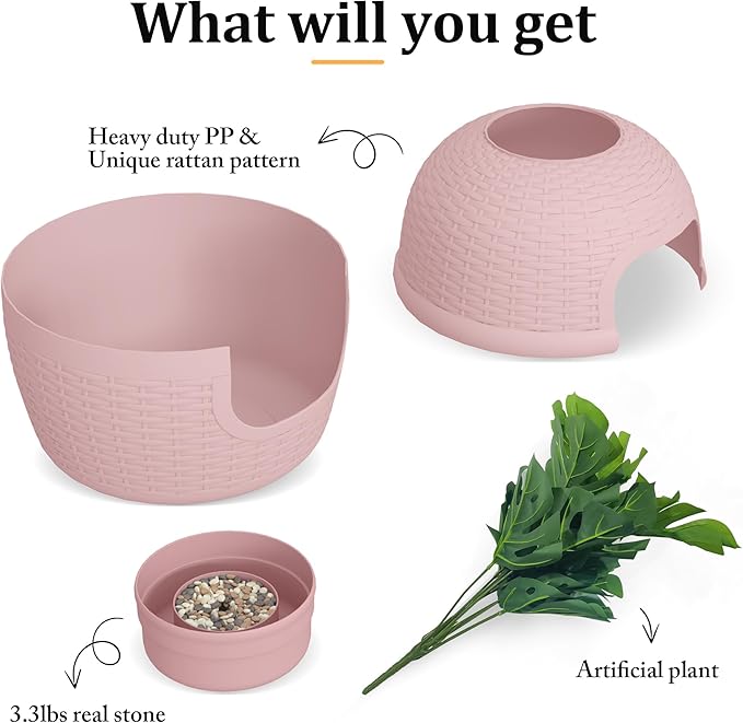 FansaFurn Large Cat Litter Box, Hidden Litter Box with Faux Plant, Heavy Duty Litterbox Enclosure Furniture with Rattan Pattern, PP Cat Box Enclosure Furniture for Living Room, Bedroom, Pink