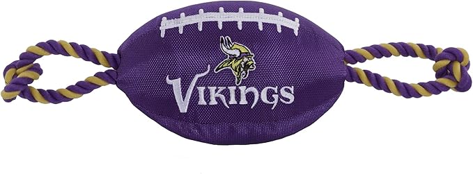 Pets First NFL Minnesota Vikings Football Dog Toy, Tough Quality Nylon Materials, Strong Pull Ropes, Inner Squeaker, NFL Team Color