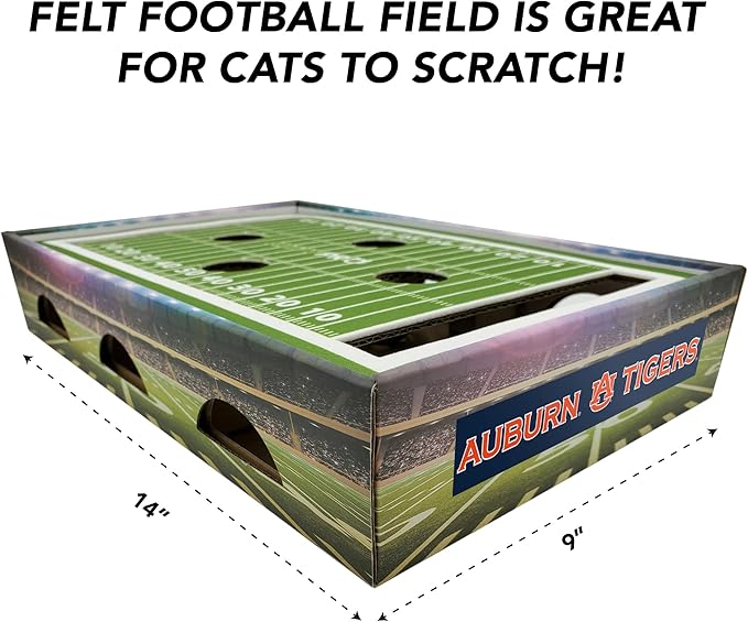 Pets First NCAA Auburn Tigers Cat Scratcher Box, Game Day Cat Toy, NCAA Football Field Designed Cat Scratcher and Lounge, Stimulating Cat Game