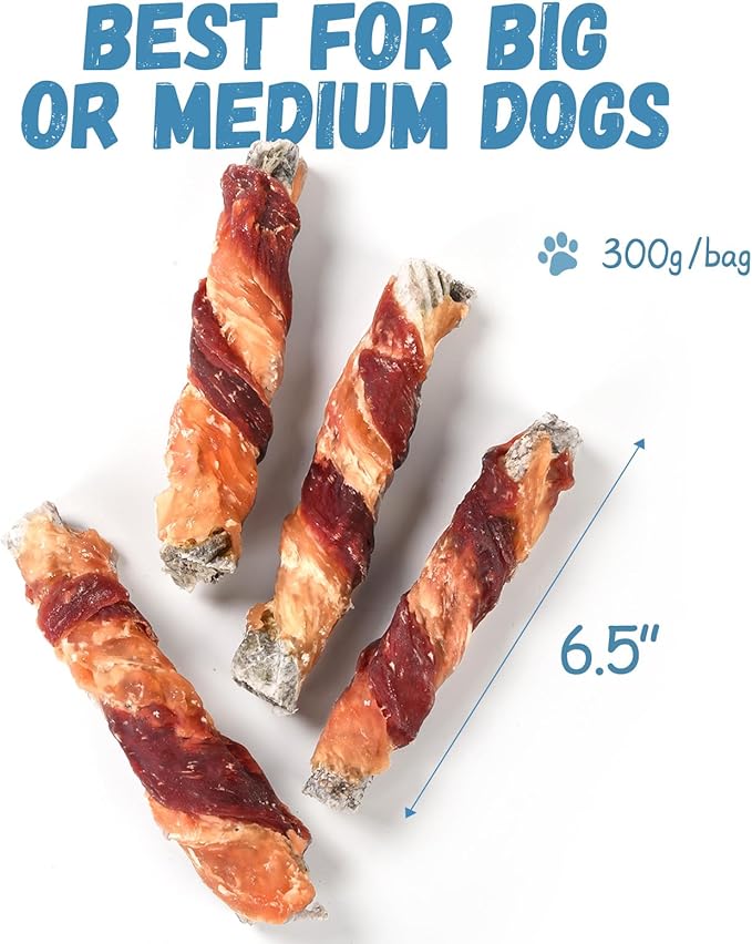 Pawmate Dog Treats Chicken Duck Wrapped Cod Skin Sticks, Rawhide-Free, Grain-Free Dog Chewy Treats for Healthy Teeth and Coat,Training Treats for Small Medium Large Dogs, 9-10 Counts