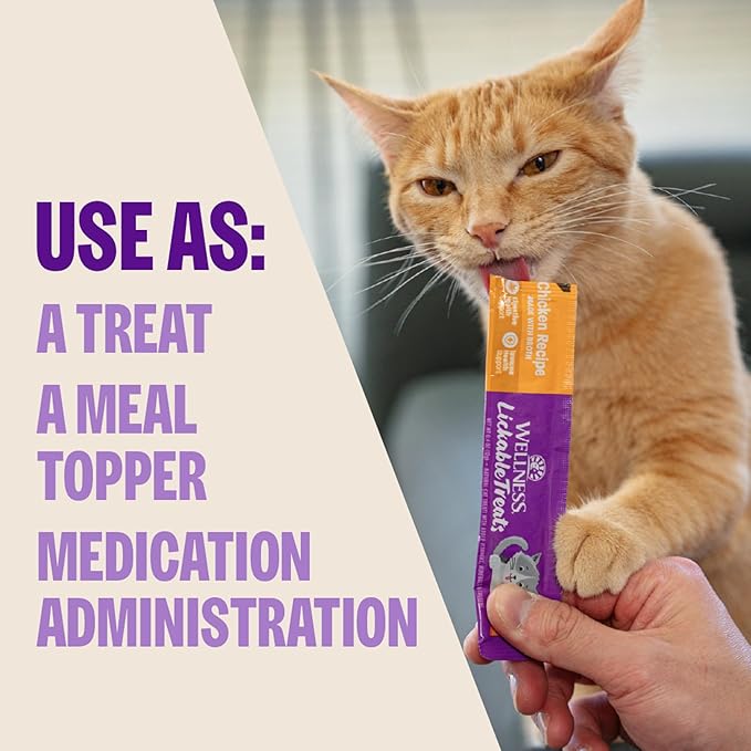 Wellness Lickable Soft Puree Cat Treats, All Lifestages, Kitten to Senior, Natural, Grain Free, Duck Flavor, 0.4 oz, Pack of 6 Tubes