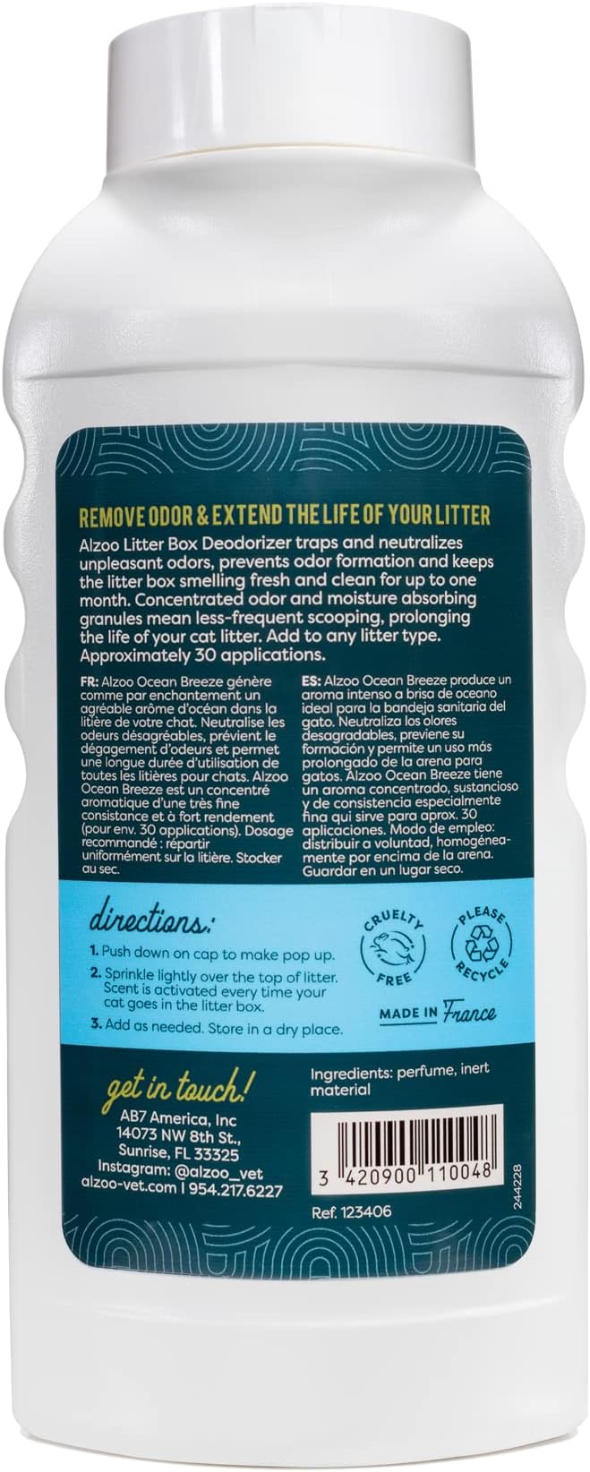 ALZOO Cat Litter Deodorizer, Concentrated Granules Absorb & Help Neutralize Odors, Mineral-Based Active Ingredients, Up To 30 Uses, Ocean Breeze Scent, 26.6 Oz.