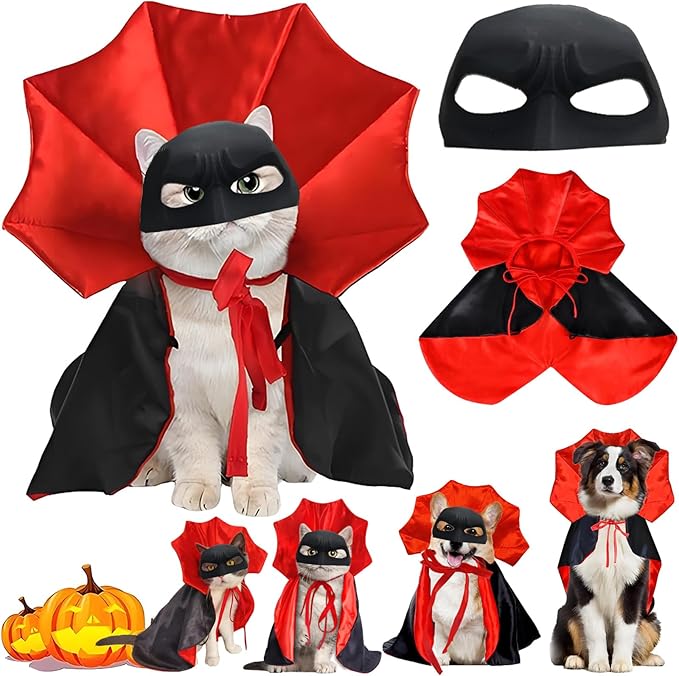 Cat Costumes, Cat Mask Cape Vampire Cats Costume Dog Halloween Vampire Costume Funny Pet Devil Cape Cloak Costumes for Cats Dogs