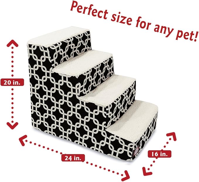 Majestic Pet 4 Step Portable Dog Stairs for Small Dogs to get on Bed Supports 25 lbs or Less – Dog Steps for High Bed with Machine Washable Cover – Pet Stairs for Cats Links Black