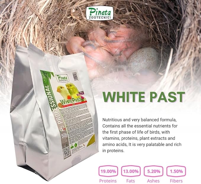 White Past Cria for Birds by Pineta Zootecnici - Soft White Breeding Paste with 19% Protein & 13% Fat, Enriched with Silymarin and Chia Seeds, Ideal for Canaries, Finches and Cereal Birds (5 lbs)