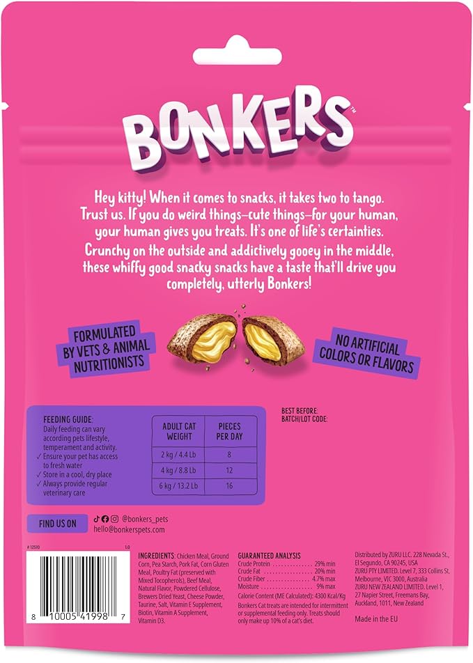 Bonkers Bites Bangin' Beef Flavor Crunchy & Soft Treats for Cats, 6.3oz Bag (Pack of 6)