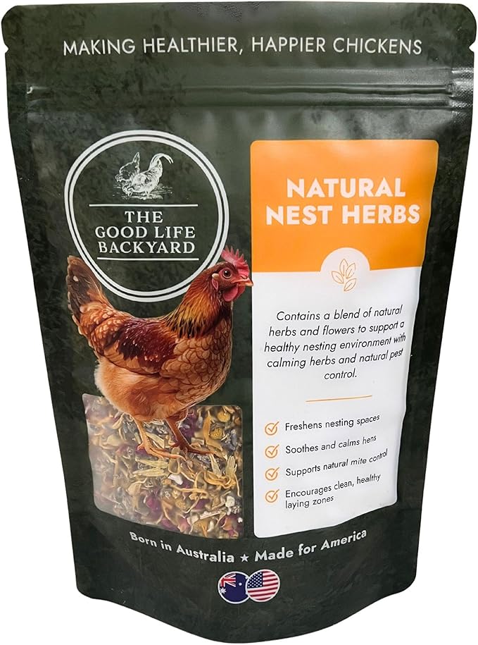 Hatching Time Good Life Backyard Natural Nest Herbs for Chickens – Herbal Nesting Box & Coop Bedding Blend for Freshness and Comfort (3.5 oz Resealable Pouch)