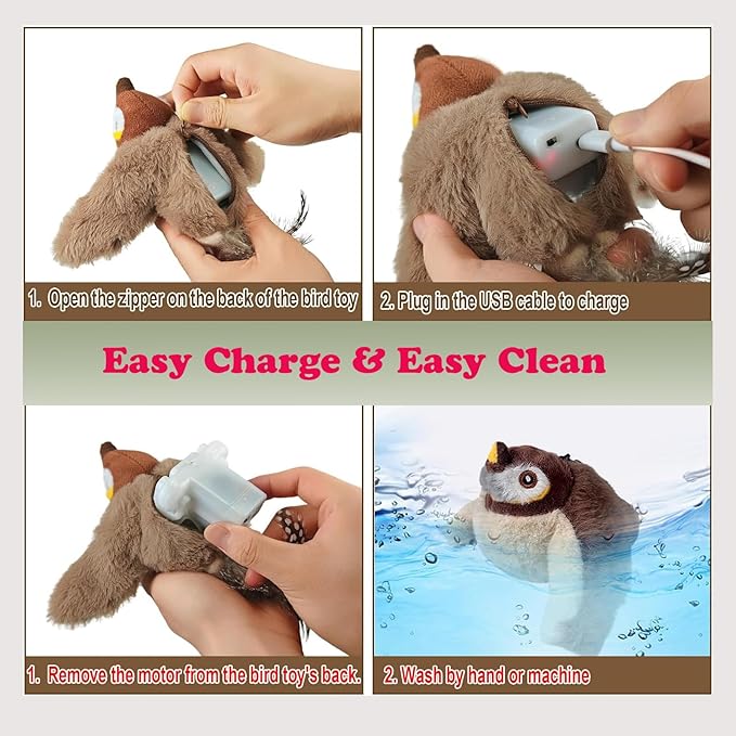 Upgraded Flappy Chase Interactive Chirping Bird Cat Toy with Flapping Wings,No Flying, Interactive Simulation Electric Cat Toy for Cats and Small Dogs-Cat Toys Touch Activated, Rechargeable