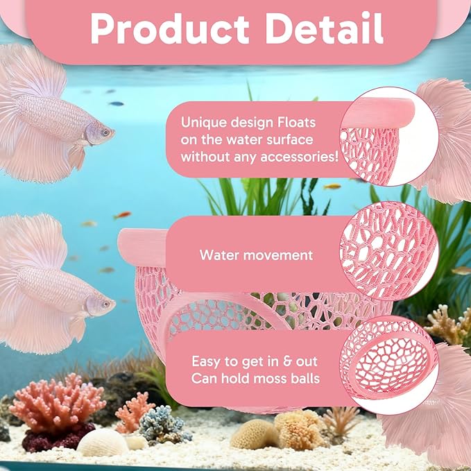3 Pack Pink Fish Tank Decor Set, 1 Betta Hammock and 2 Artificial Plant, Aquarium Accessories for Betta Fish, Shrimp and Small Fish, Ideal for Aquatic Pet Habitat