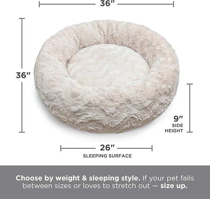 Best Friends by Sheri The Original Calming Donut Dog Bed for Large Dogs up to 100 lbs, Lux Faux Fur, Oyster, Large, 36" x 36"