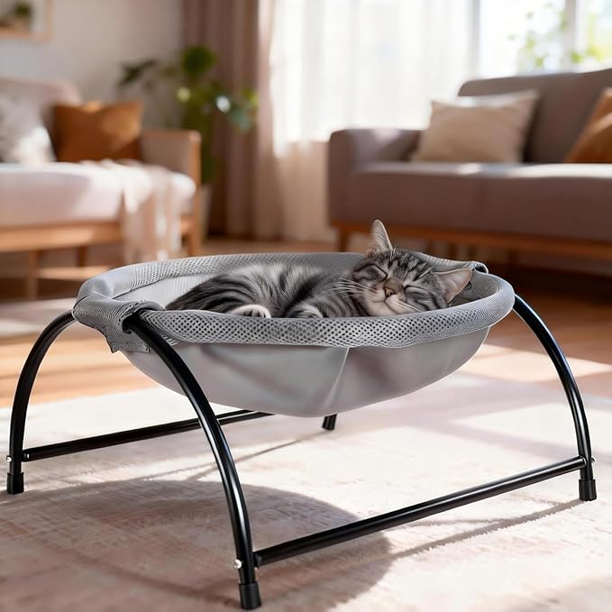 Elevon Elevated Cat Bed, Free-Standing Cat Hammock Bed, Pet Bed with Metal Frame for Indoor Outdoor, Machine Washable & Breathable Easy Assembly, up to 40lbs