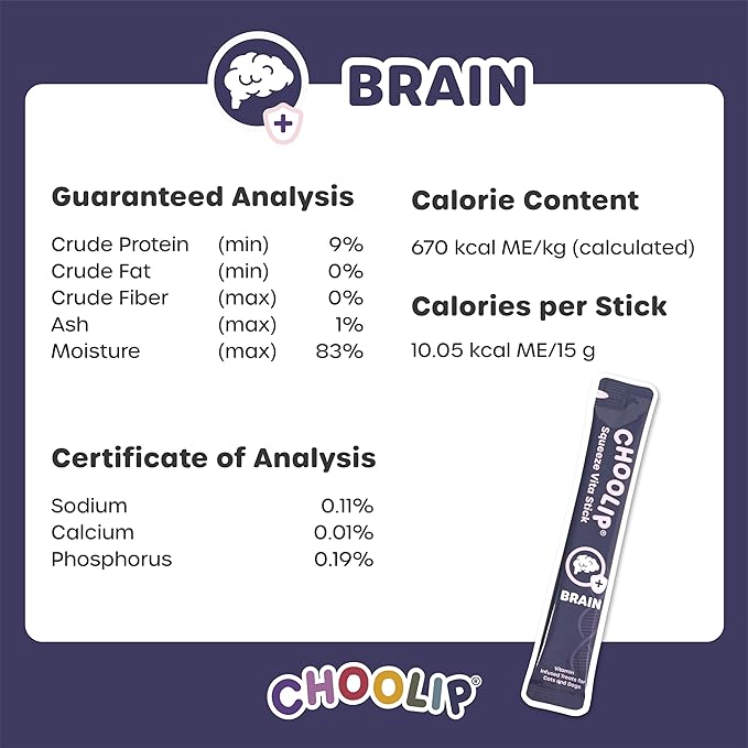 Choolip Squeeze Vita Stick Brain Support Lickable Cat and Dog Treats, 7-Count – Beef and Chicken Soft Puree with DHA, CoQ10 & Vitamin E, Vet-Formulated