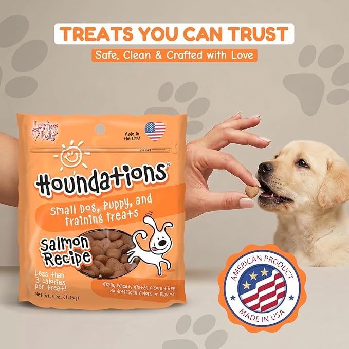 Loving Pets Houndations Salmon Dog Training Treats | All Natural | 2.6 Calories Per Treat | Grain-Free, Wheat-Free, Gluten-Free & Corn-Free | For Small Dogs & Puppies, 4 oz