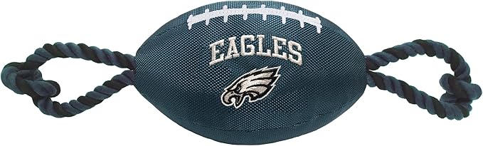 Pets First NFL Philadelphia Eagles Football Dog Toy, Tough Quality Nylon Materials, Strong Pull Ropes, Inner Squeaker, NFL Team Color