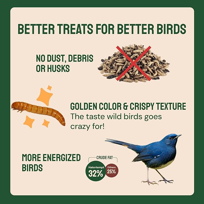 Hatortempt Dried Mealworms for Wild Birds - 1.8 Lb Bag - Non-GMO Meal Worms for Wild Birds - Attracts Bluebirds, Starlings, Wrens, Woodpeckers, Cardinals and Robins