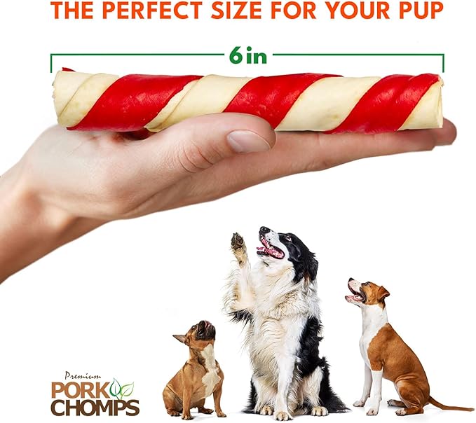 Pork Chomps Baked Pork Skin Dog Chews, 6 Inch Twists, 12 Count - Assorted Flavors - Long-Lasting Treats for Dogs - High Protein, Rawhide-Free, Low Fat, Healthy & Delicious Chews