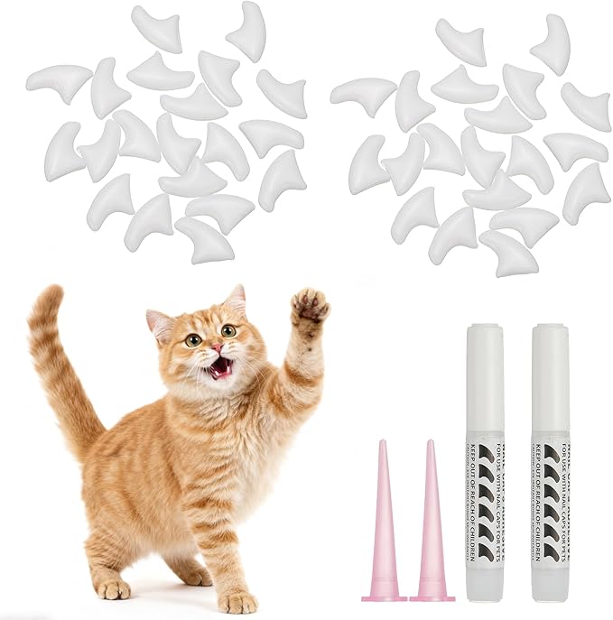 Cat Nail Caps, Cat Claw Covers with Adhesive Glue and Applicators, Kitten Claw Caps Soft Paws, (40 Pcs, M, White), Intended for Pet Tips/Nail Covers/Control Paws