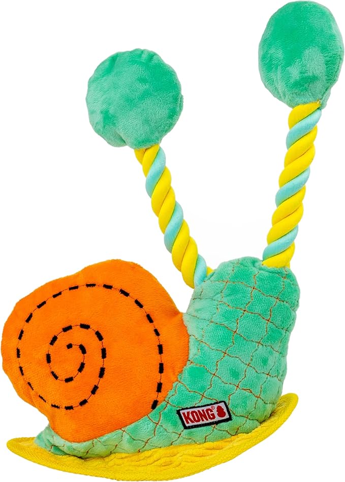 KONG Bendeez Dog Toy – Durable Plush with Rope, Flexible Twistable Design, Squeaker for Interactive Play, Large Size for All Dogs (Snail)