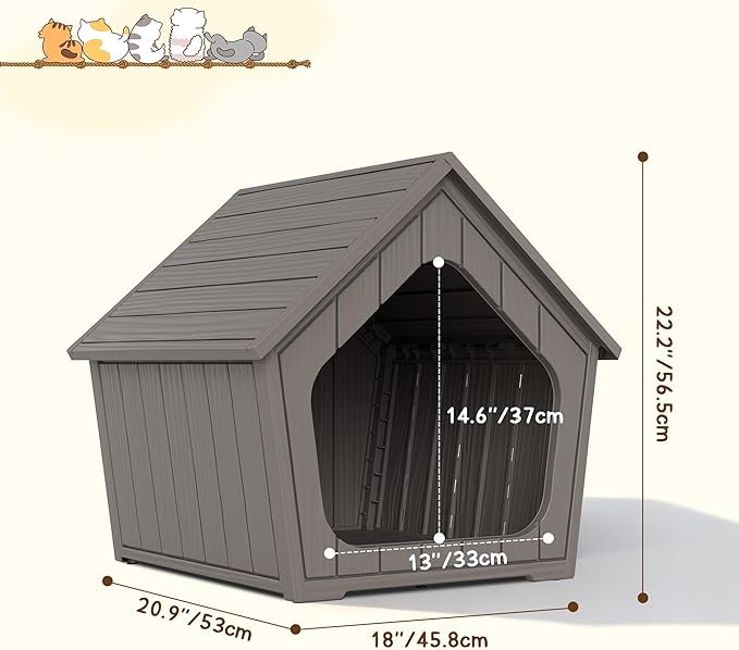 Multi-use Cat Litter Box Enclosure with Spacious Door, Plastic Hidden Litter Box & Cat Bed with Hidden Air Hole, Cabin-Style Cat House Suitable for Warm Outdoor and Indoor Use, Gray