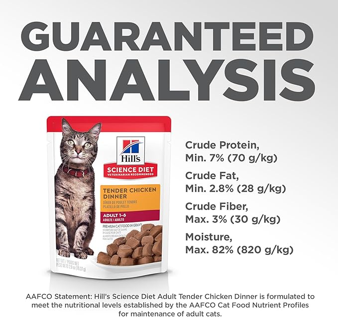 Hill's Science Diet Adult 1-6 Wet Cat Food, Tender Chicken, 2.8 oz. Pouches, 24-Pack