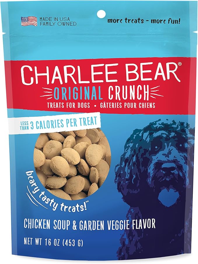 Charlee Bear Original Dog Training Treats, Low Calorie (3 Calories Each), Limited Ingredient, Chicken Soup and Garden Veggie Recipe, Natural Bite-Size Treats for Dogs, 16 Ounce