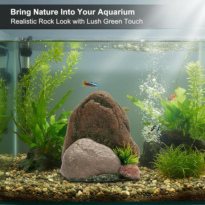 Mipukbay Small Aquarium Decor Rock, Resin Fish Tank Artificial Stone Ornament for Freshwater/Saltwater, Safe Landscape Hideout for Betta Fish, Goldfish and Aquatic Pets
