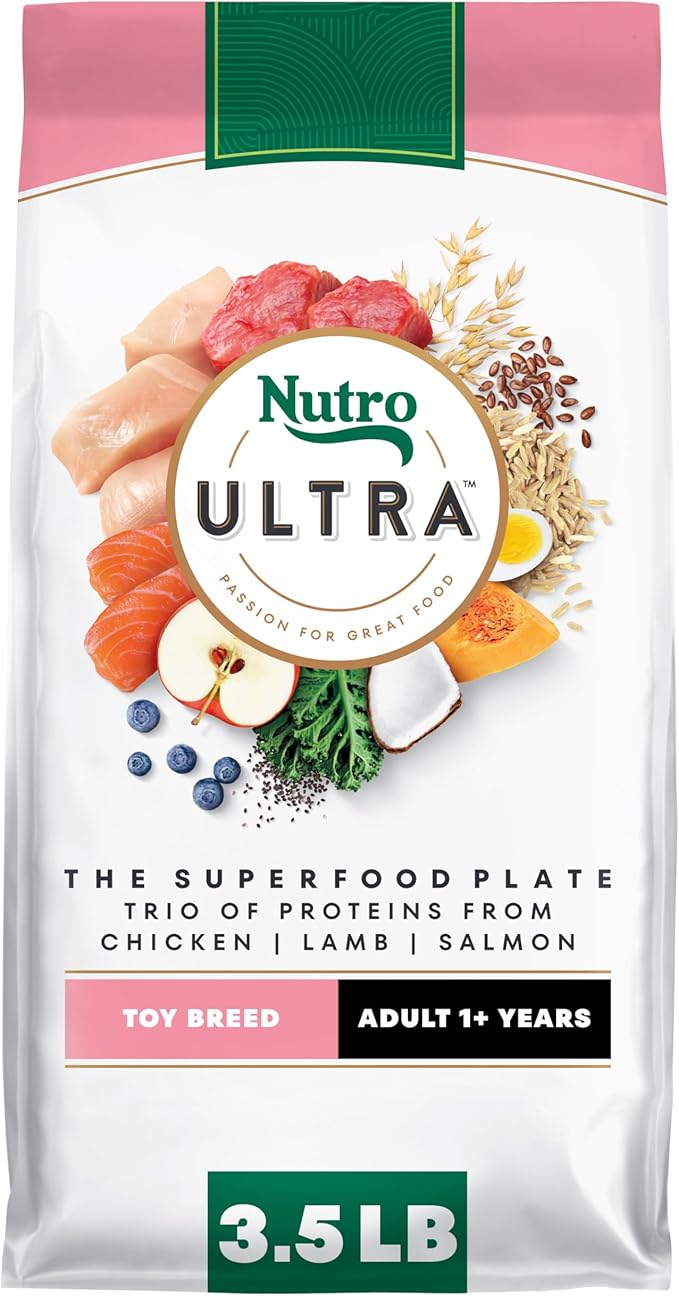 Nutro Ultra Adult Toy Breed Dry Dog Food, Small Dog Food Dry Chicken, Lamb and Salmon Recipe with a Protein Trio, 3.5 lb. Bag