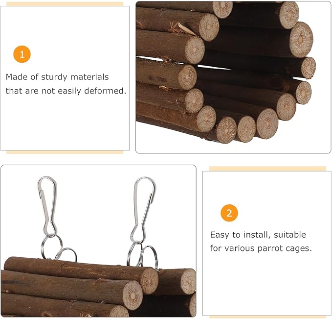 SUPVOX Wooden Parrot Swing and Hanging Tunnel with Hook, Small Natural Chewable Bird Cage Accessory for Climbing and Playing