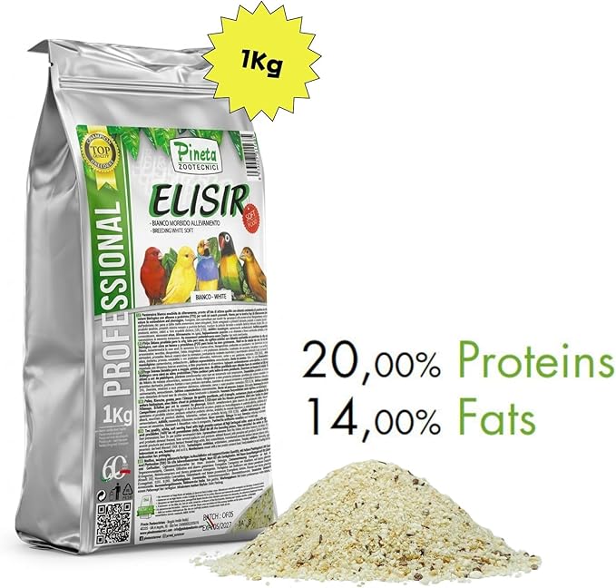 PINETA Elisir White Soft Breeding Bird Food and Nestlings - 1Kg for Seed Eating Birds, Complementary Soft Feed for Breeding, Nestlings Growth, Brooding Parents, Canaries & Finches