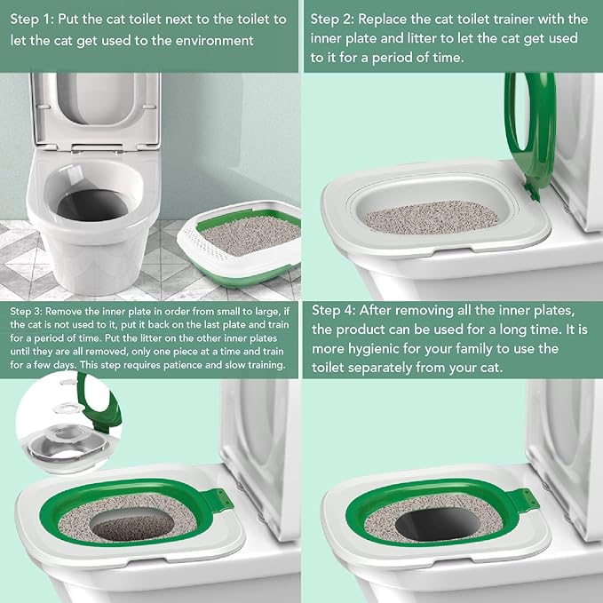 Cat Toilet Training Kit, Reusable Puppy Cat Litter Mat Kitty Urinal Seat Toilet Trainer, Removable Cat Toilet Training System, Cat Toilet Trainer for Pet Cleaning (Green)