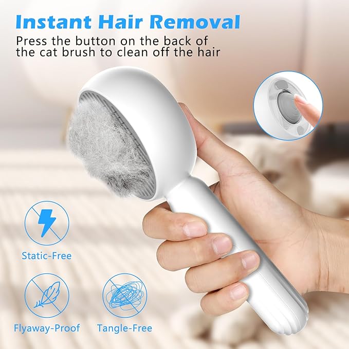 4 in 1 Cat Steam Brush for Shedding, Pet Grooming Brush with Self-Cleaning & Anti-Static, Massage Comb for Long and Short Haired Cats/Dogs, Gray