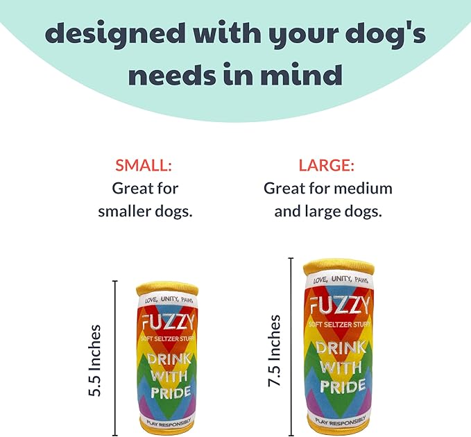 Huxley & Kent for Dogs | Fuzzy Soft Seltzer (Small) | Pride Funny Dog Toy | Power Plush Dog Toy with Squeaker | Dog Gift | Fun, Durable, and Safe | H&K Squeaky Dog Toy