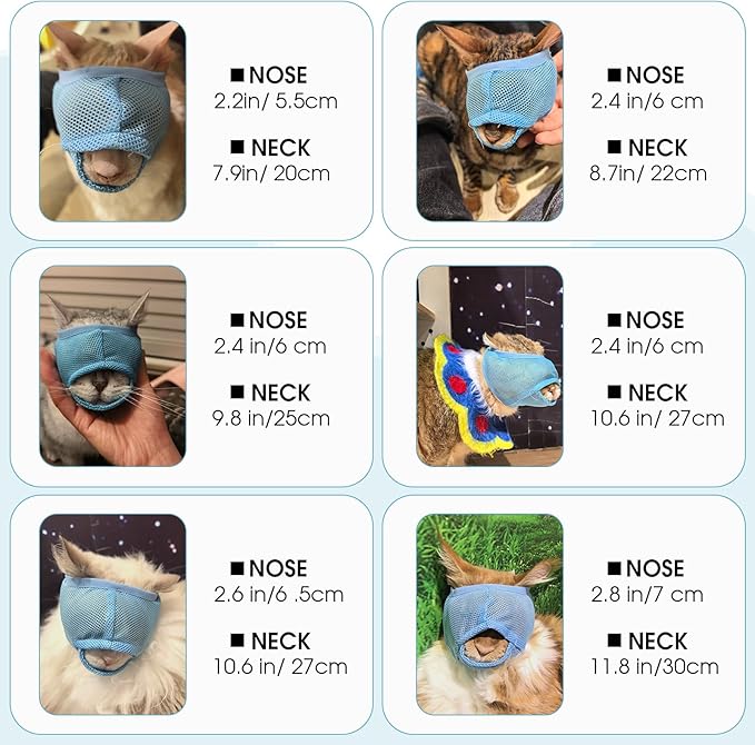 2 Pieces Soft Cat Muzzles for Grooming, Brearhable Mesh Cat Muzzle Anti Biting Chewing Anti Bite, Anti Meow, Nail Trimming & Bathing - Adjustable Pet Grooming Muzzle