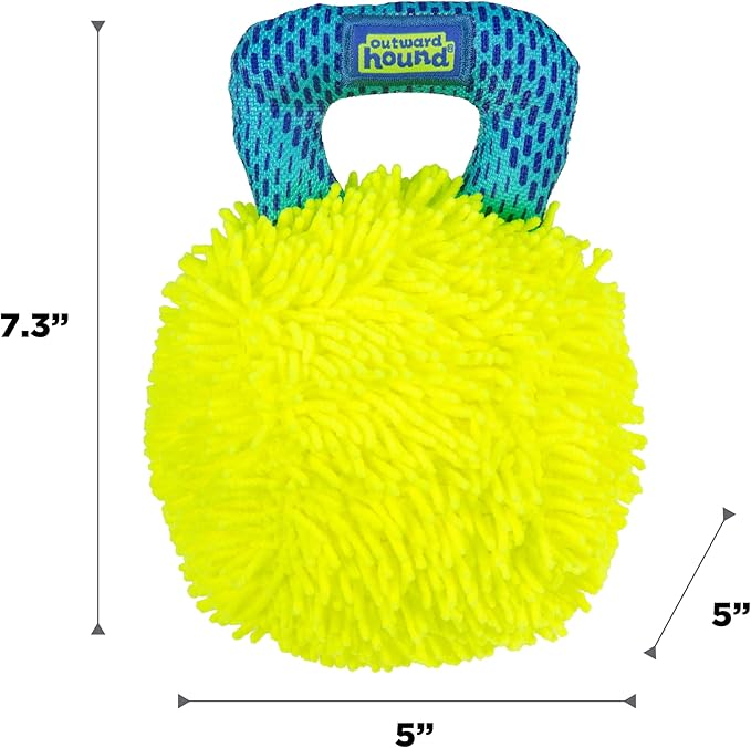 Outward Hound FlyFetch Giggle Ball Dog Toy, Giggles & Squeaks, Handle for Tug & Fetch, Lightweight, Multiple Textures, All Breeds, 7.3"