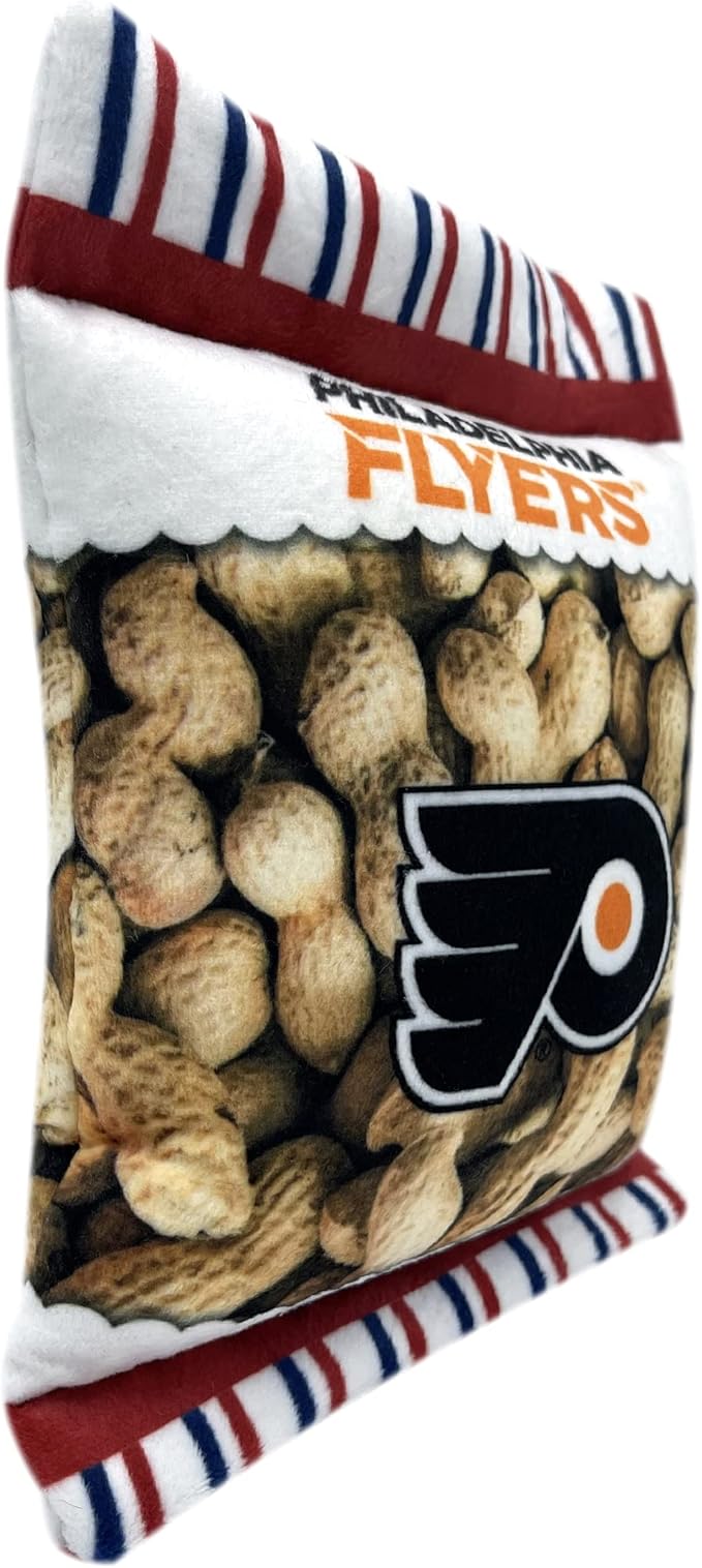 Pets First NHL Philadelphia Flyers Crinkle Fine Plush Dog & Cat Squeak Toy - Cutest Stadium Peanuts Snack Plush Toy for Dogs & Cats with Inner Squeaker and Beautiful Hockey Team Name/Logo