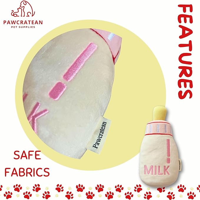 7" Squeaky Plush Toy for Puppies Small Dogs Self Etertainment Washable Soft Made [PET ONLY] (Milk Bottle)