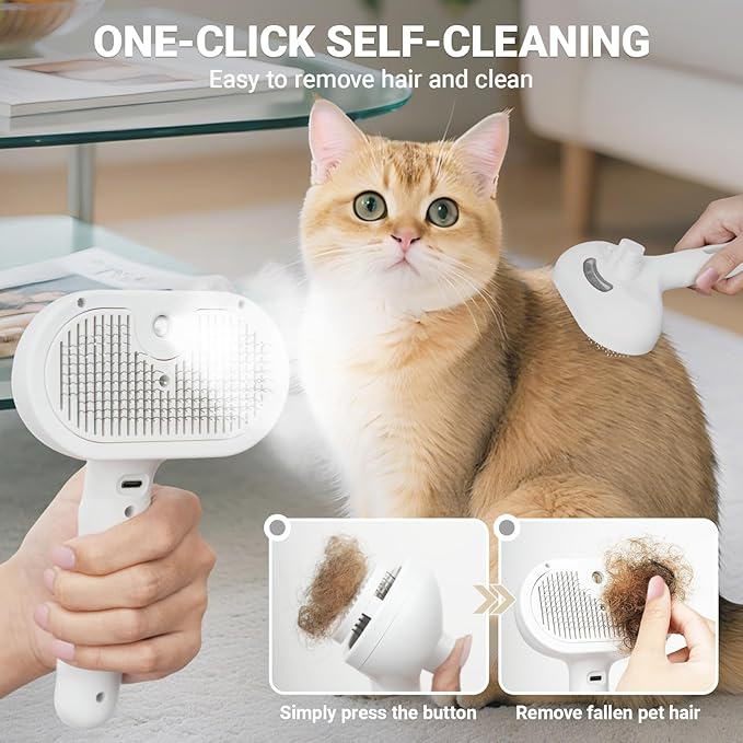 Pjordo Pet Steam Brush for Cat & Dog, 5-in-1 Pet Spray Hair Removal Comb for Reducing Shedding, Grooming Brush for Long Short Haired Cat & Dog, No-Rinse Foaming Cleanser for Cleaning Paw