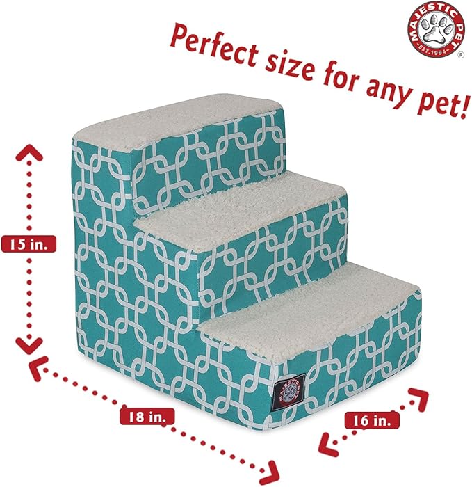 Majestic Pet Portable Pet Stairs | Soft Sherpa Steps Foam Feeling | Steps for Dogs & Cats | Dog & Cat Ramp | Perfect for Bed & Sofa | Indoor Only | Max Weight: up to 250 Lbs, 3 Step, Links Teal