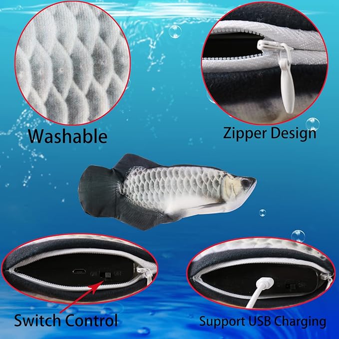 VAIZIQ Flopping Fish Realistic Rocking Dog Toy - Interactive Pet Toys for Small/Medium Dog Exercise