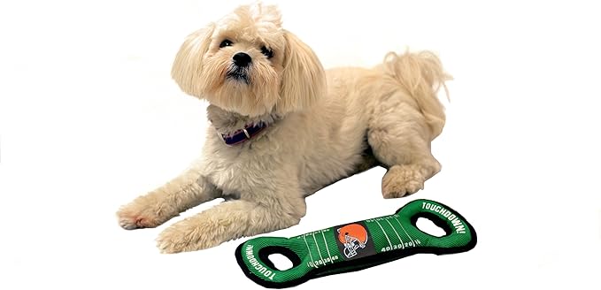 NFL Football Field DOG TOY with Squeaker. - CLEVELAND BROWNS - For Tug, Toss, and Fetch. - Tough & Durable PET TOY