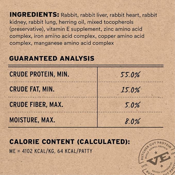 Vital Essentials Freeze Dried Dog Food, Raw Rabbit Mini Patties | Complete Meal or Topper | High Protein, Grain Free Dry Dog Food | 14 oz Bag