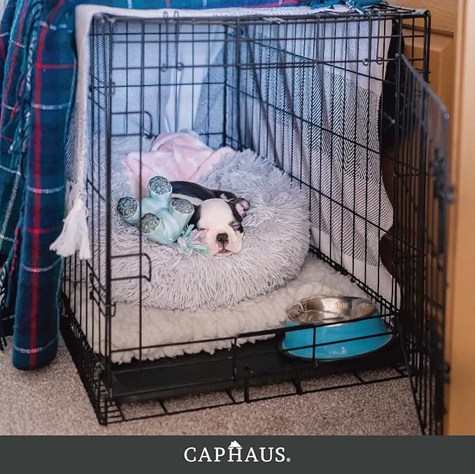CAPHAUS Foldable Dog Crate Wire Metal Dog Kennel w/Divider Panel, Leak-Proof Pan & Protecting Feet, Single & Double Door, Small, Medium & Large Dog Crate Indoor Wire Dog Cage, 30” w/Classic Lock