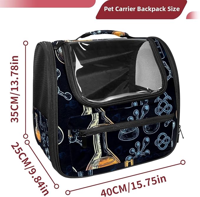 Chemistry Science Seamless Pattern (1) Transparent Pet Carrier for Travel Hiking for Kitty Small Dog