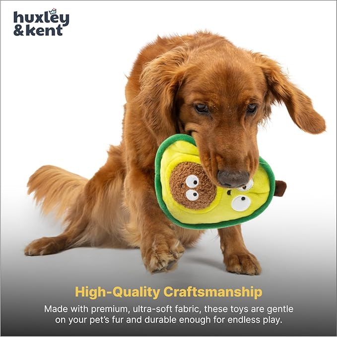 Huxley & Kent Interactive Funny Dog Toy w/Squeaker - Power Plush Treat Hiding Toy - Cute and Funny Soft Puzzle for Small & Large Dogs - Pop 'n Fetch Avocado, Small