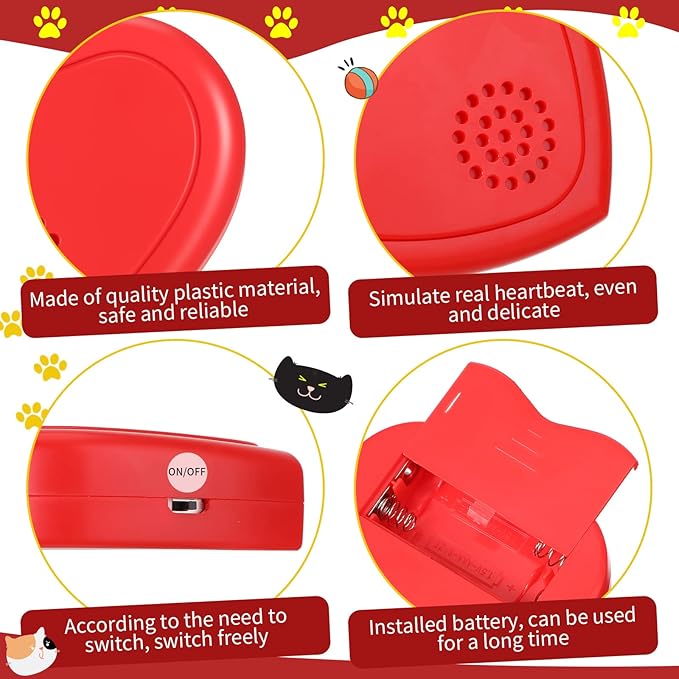 Wettarn 4 Pcs Heartbeat Replacement Puppy Soother Heartbeat Simulator for Dogs Pets Red Simulator Toys for Cats Dog Anxiety Relief Sleep Aid Calming