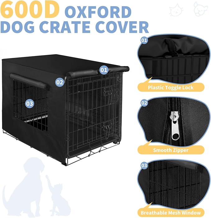 X-ZONE PET 24" Dog Crate Cover for Indoor/Outdoor - Heavy Duty Polyester Pet Kennel Cover Fits for Wire Dog Cage Black