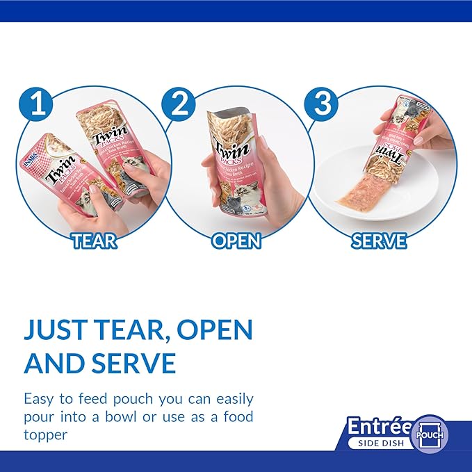 INABA Twin Packs for Cats, Side Dish/Topper Pouch, 1.4 Ounces per Serving, 16 Servings, Chicken Recipe in Chicken Broth (Pack of 2)