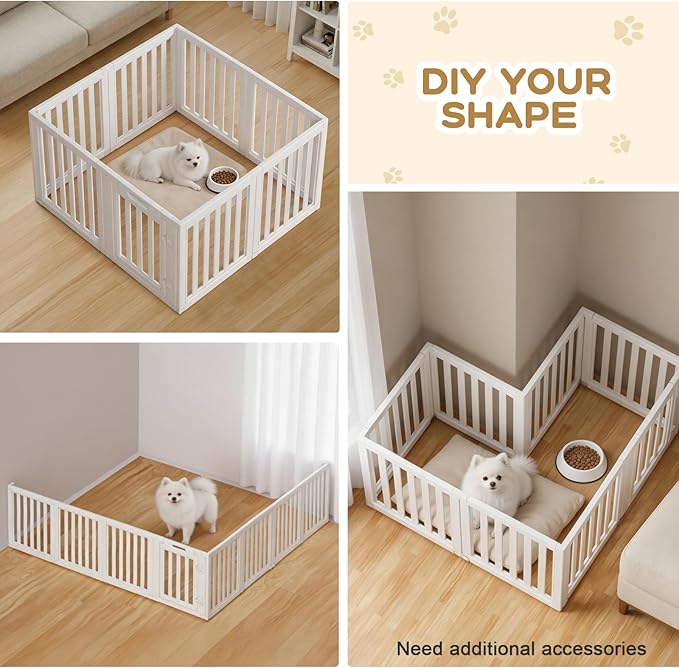 Dog Playpen, Clear Dog Pen, Dog Pen Indoor, Easy to Install and Remove Dog Play Pen, Puppy Playpen Suitable for Dogs, Cats,Dog Playpen Indoor (White, 23.6 inch Height, 8 Panels)