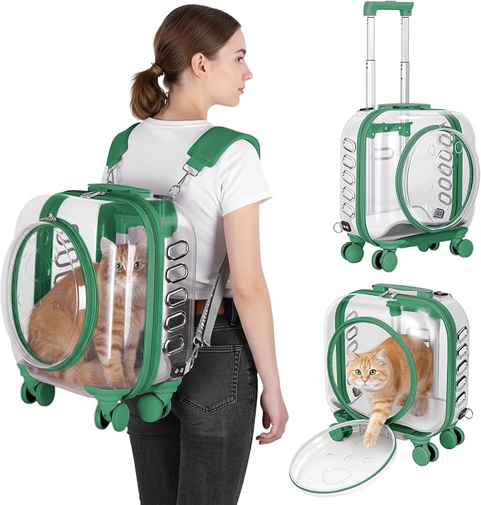 Portable Pet Carrier Trolley Box - Ventilated PC Travel Carrier with Silent Shock-Absorbing Wheels, Telescopic Handle for Cats, Small Dogs, Puppies - Outdoor Hiking, Camping, Car & Airline A